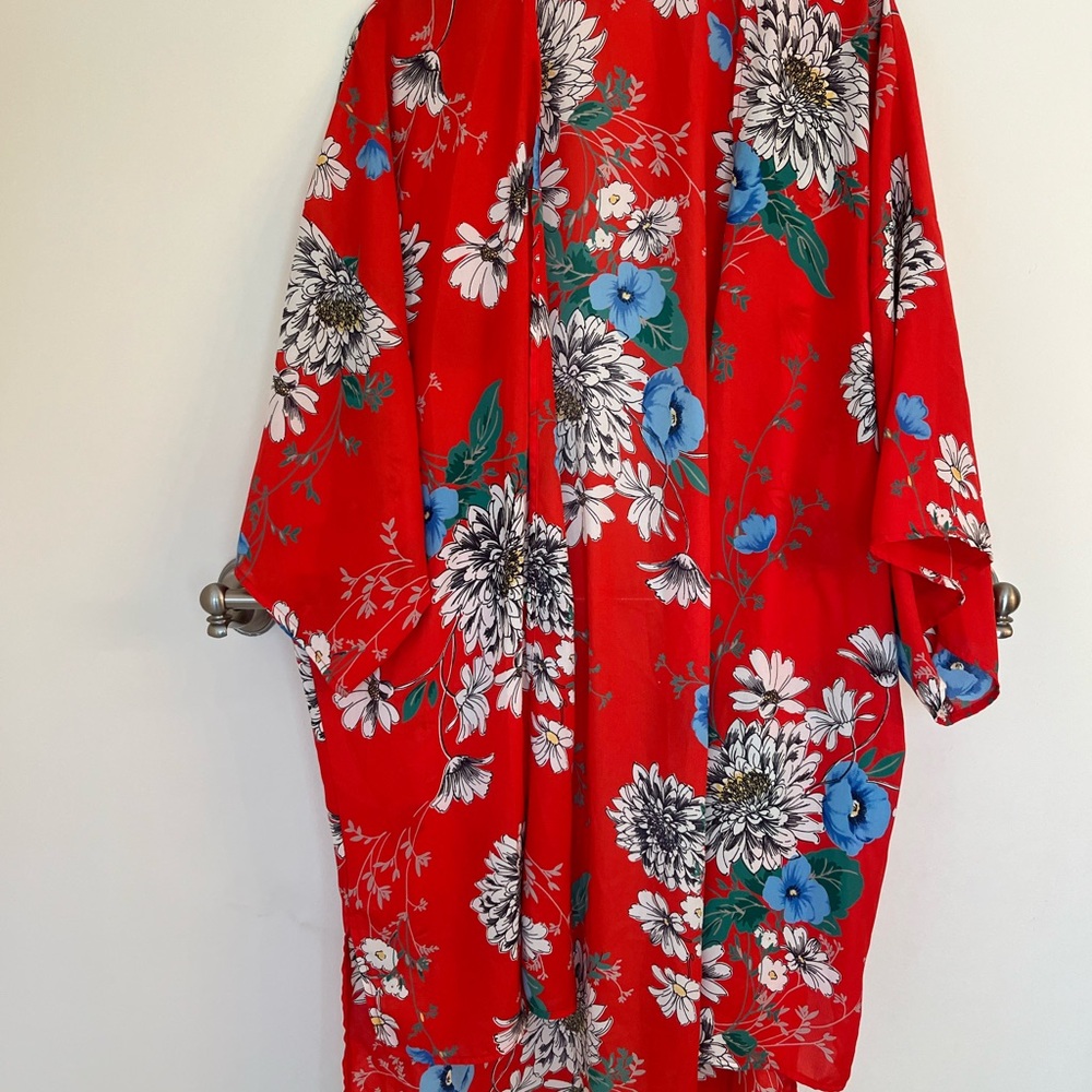 Fashion Nova Red Floral Kimono